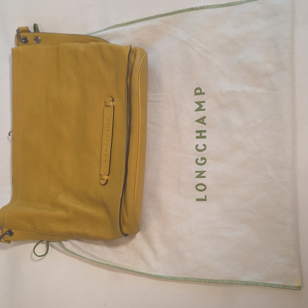 Longchamp Leather Shoulder Bucket Bag, Mustard Brown - Picture 8 of 11